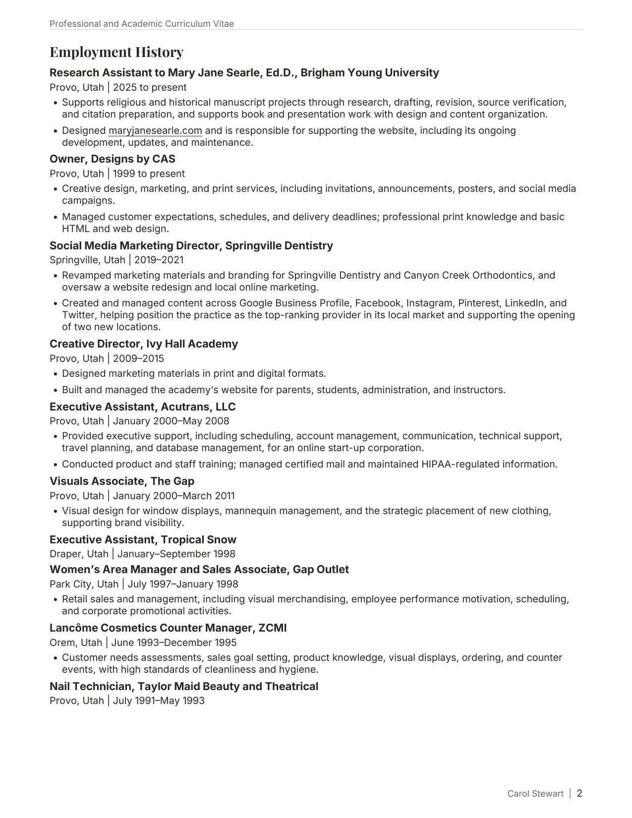 Curriculum Vitae, page 2 of 6