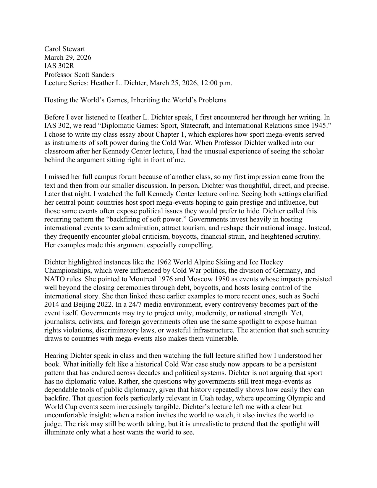 Hosting the World’s Games, Inheriting the World’s Problems, page 1 of 1