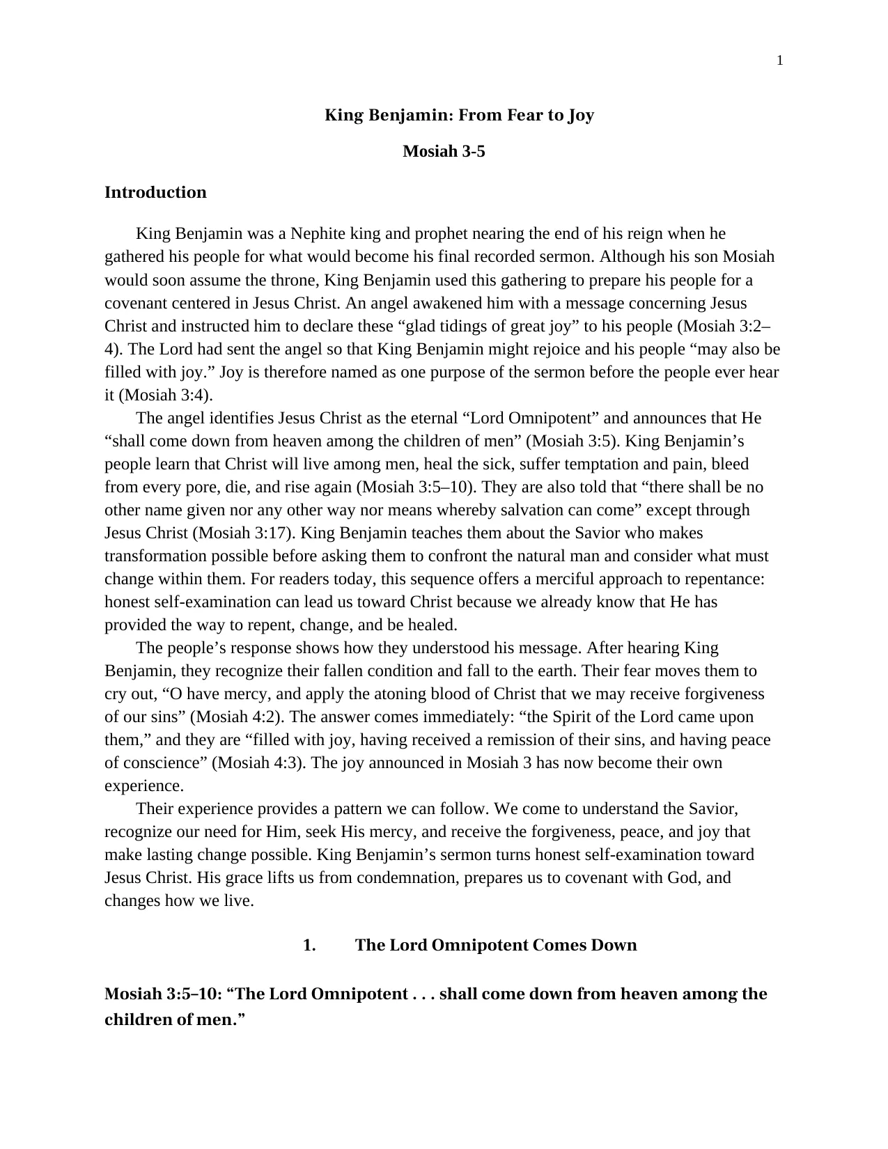 King Benjamin: From Fear to Joy, page 1 of 10