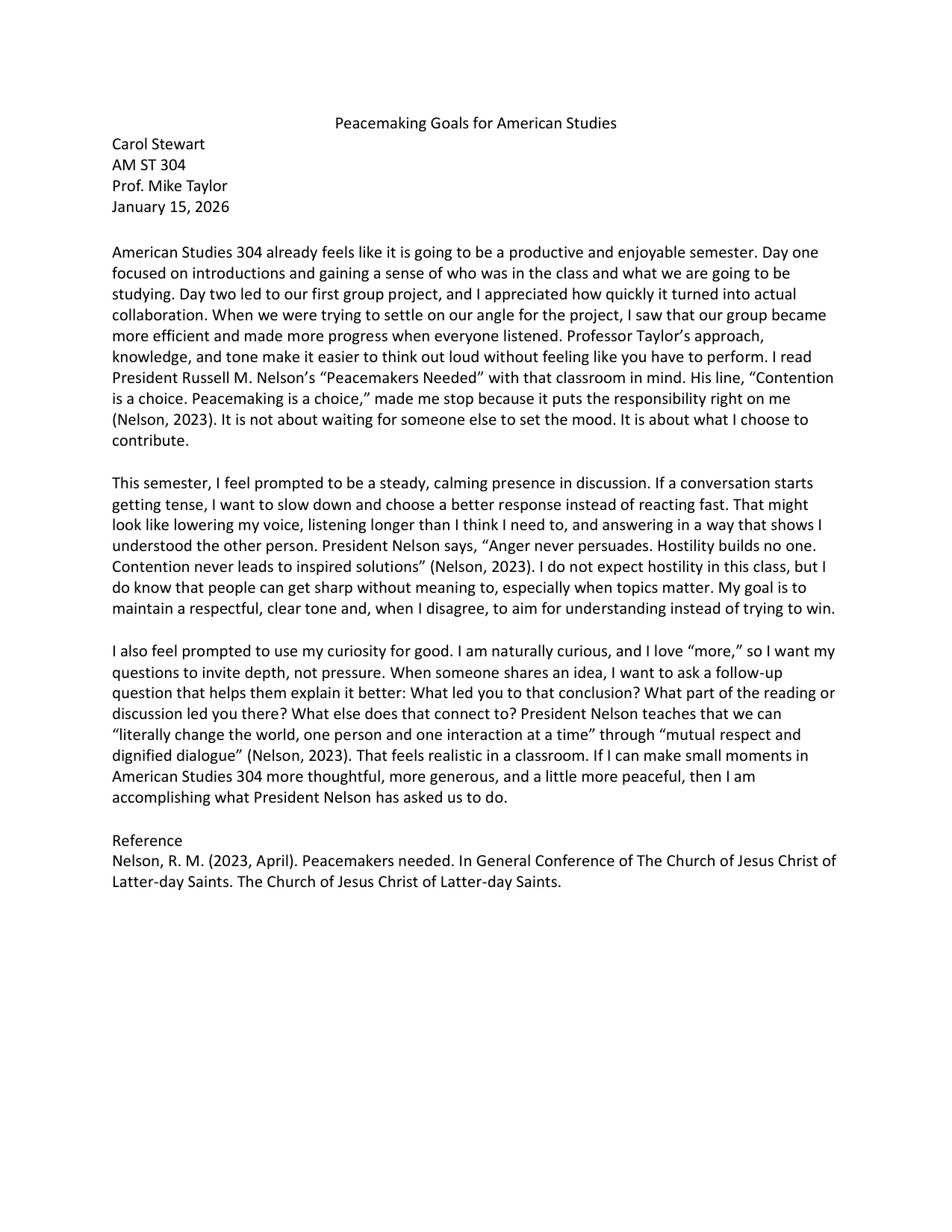 Peacemaking Goals for American Studies, page 1 of 1