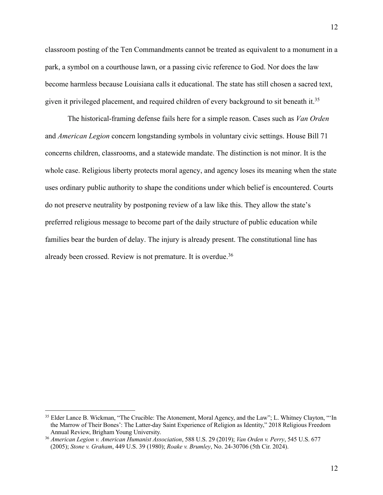 Roake v. Brumley: Judicial Delay Undermines Religious Freedom, page 12 of 13
