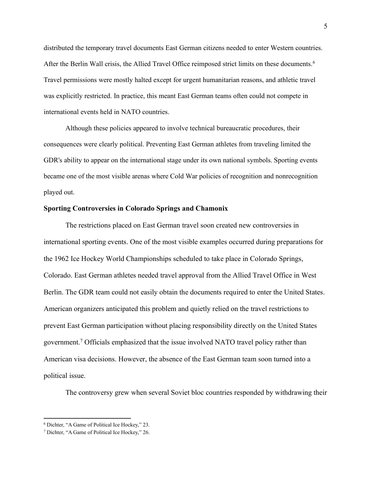 Sport as Cold War Diplomacy: Recognition and Rivalry between East and West Germany, page 5 of 8