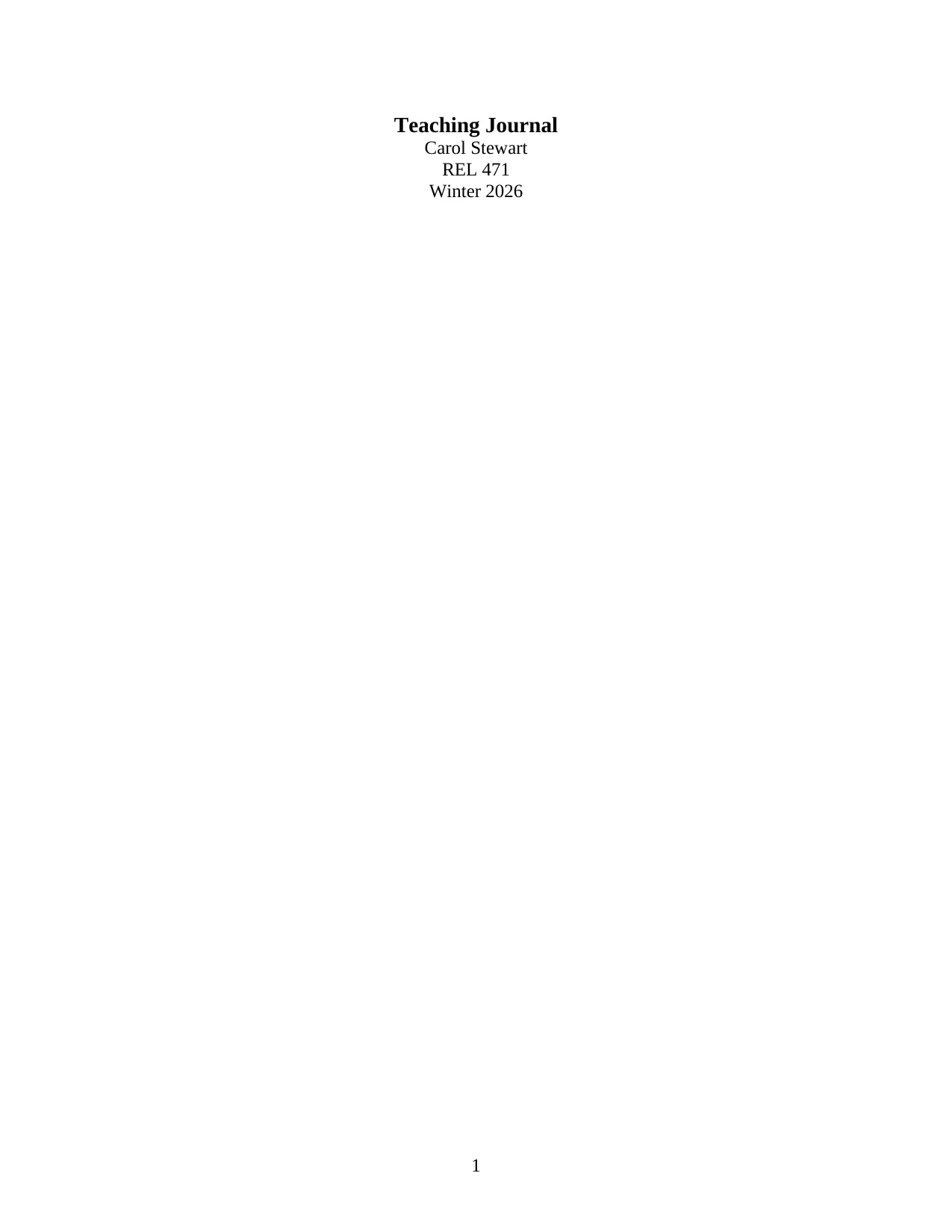 Teaching Journal, page 1 of 12