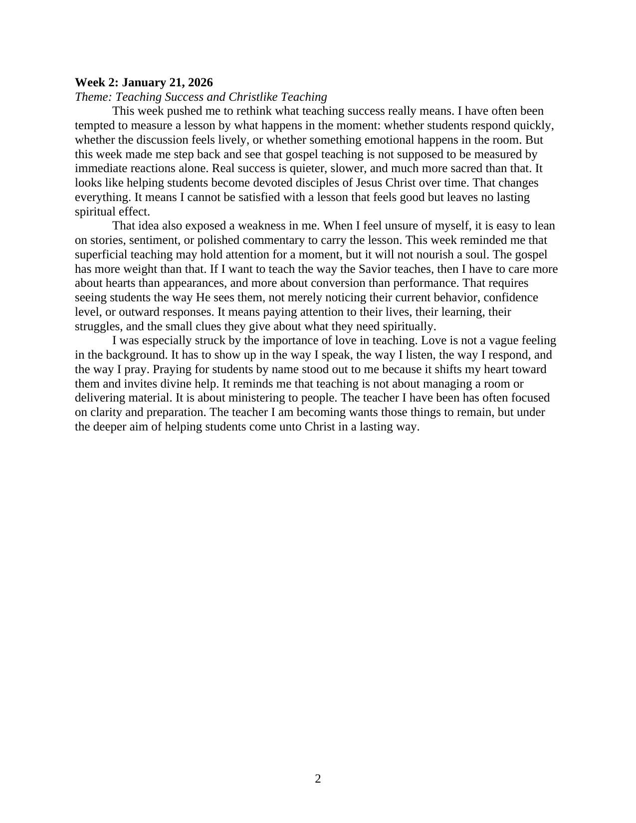 Teaching Journal, page 2 of 12