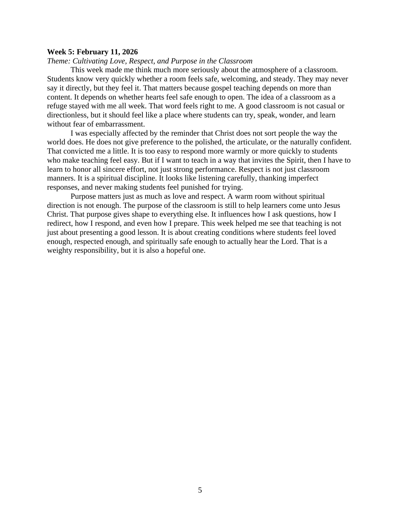 Teaching Journal, page 5 of 12