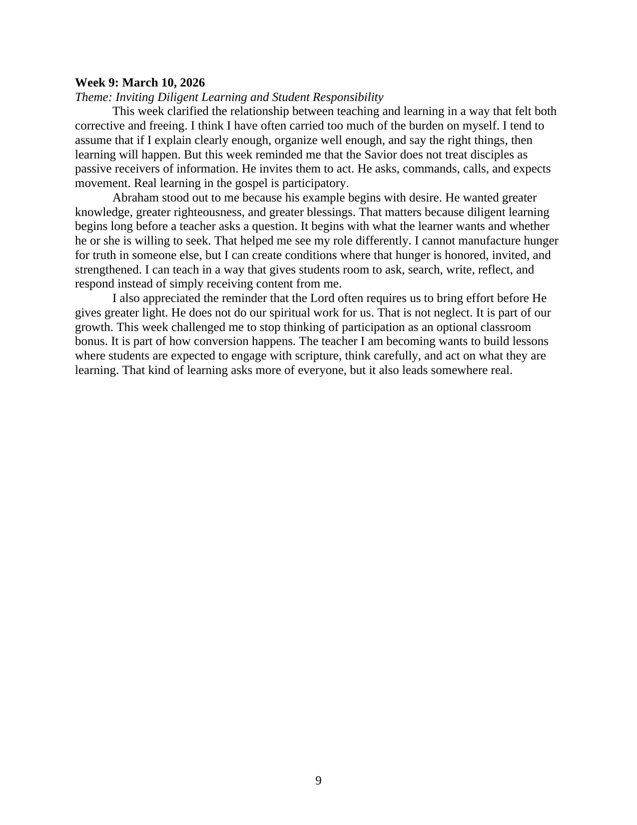 Teaching Journal, page 9 of 12