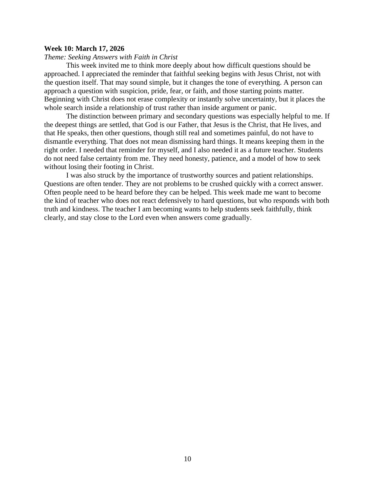 Teaching Journal, page 10 of 12