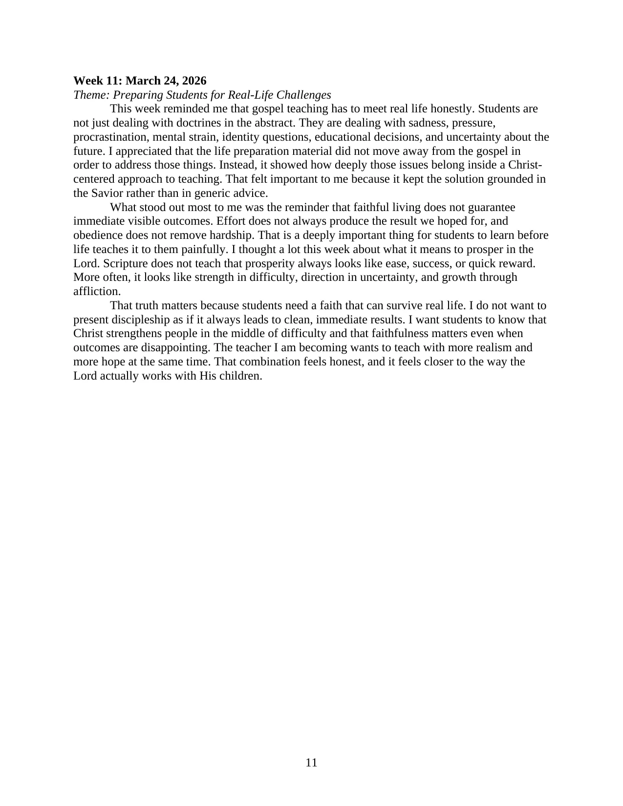 Teaching Journal, page 11 of 12