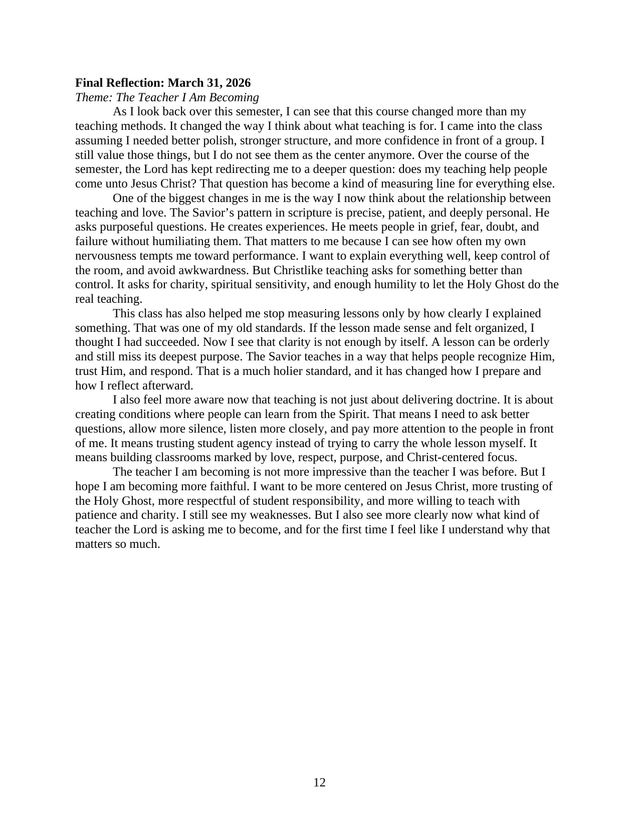 Teaching Journal, page 12 of 12