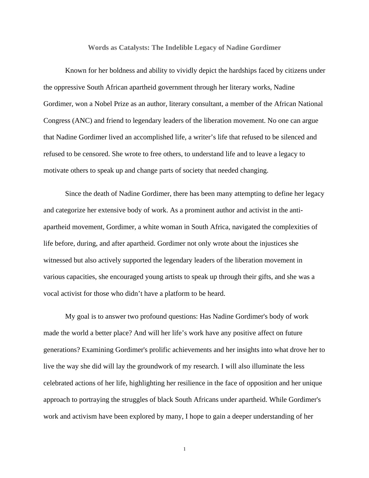 Words as Catalysts: The Indelible Legacy of Nadine Gordimer, page 1 of 21